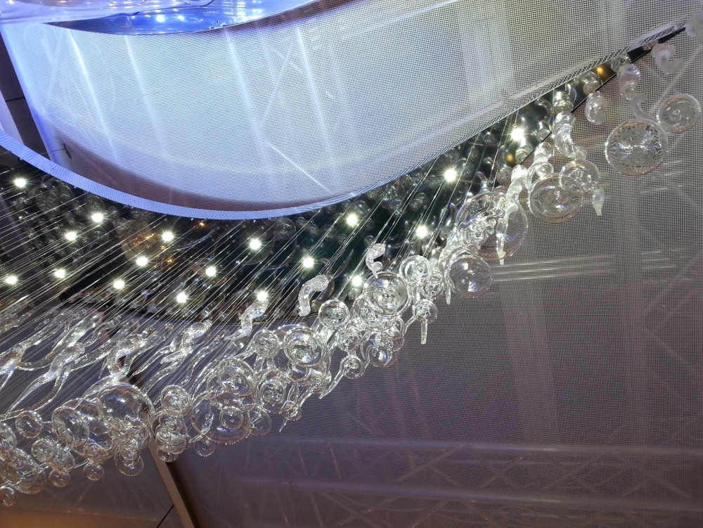 Modern abstract chandelier with glass elements