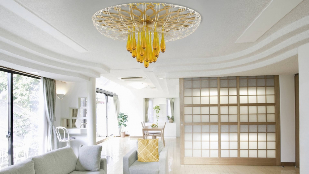 Modern chandelier «Yellow glass drops»